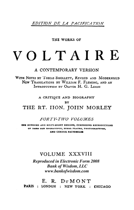 (image for) The Works of Voltaire, Vol. 38 of 42 vols. + INDEX volume 43